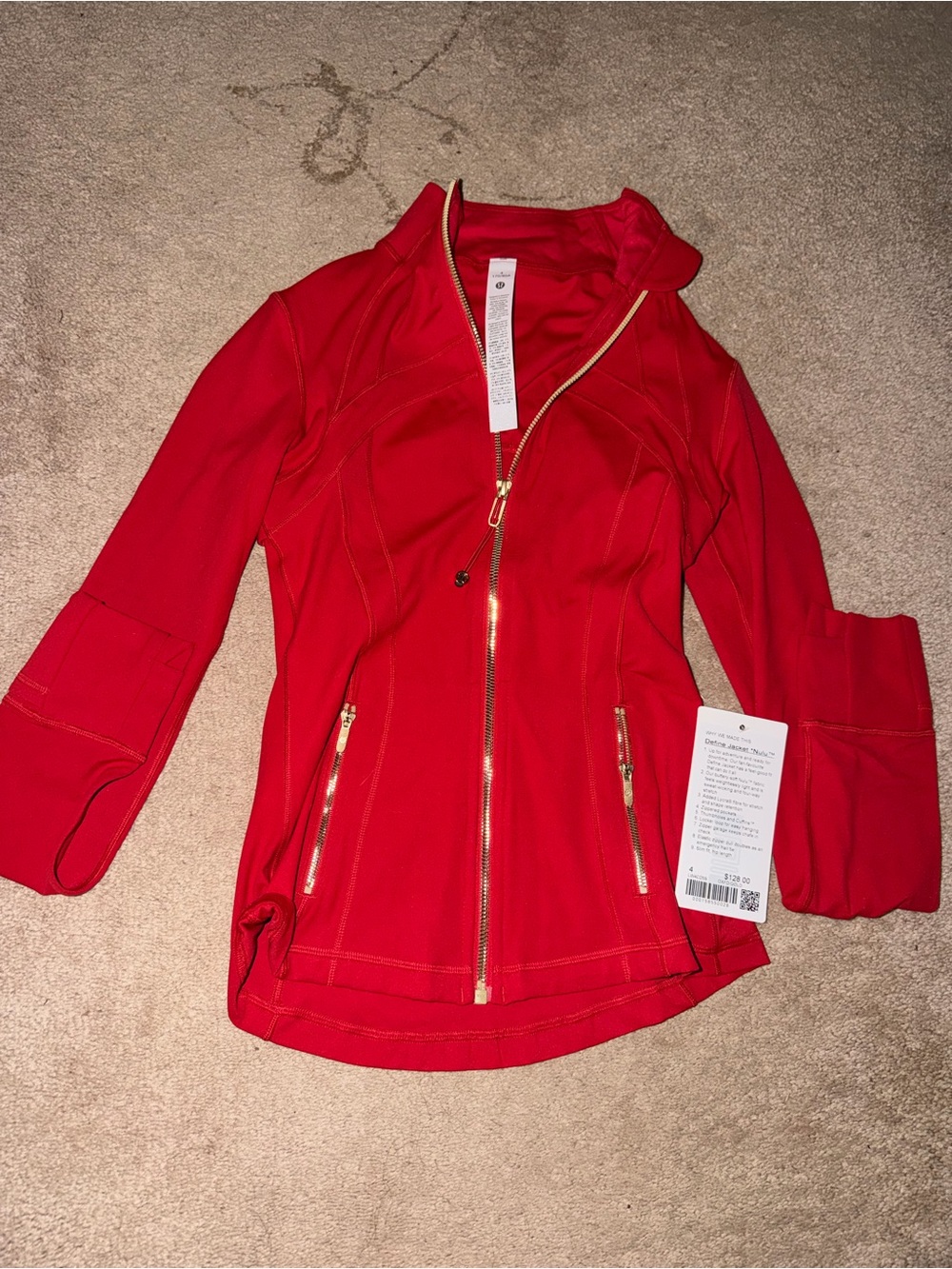 lululemon athletica Red Bomber Jacket with Gold Zippers